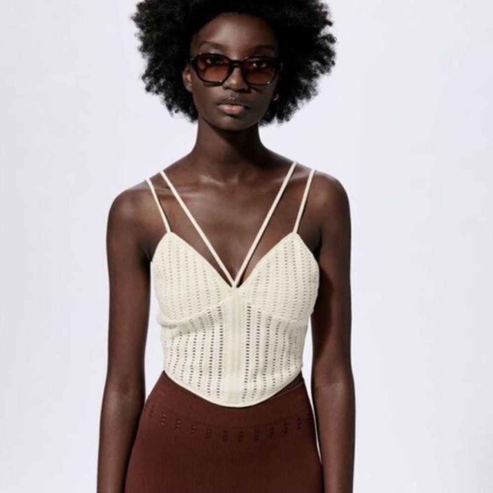 NWT Zara Crochet Criss Cross Cropped Tank Top